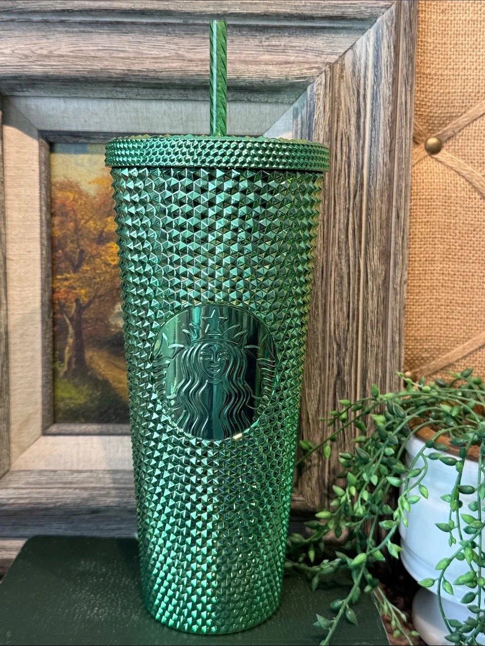 Starbucks Metallic Green Studded Tumbler with Straw